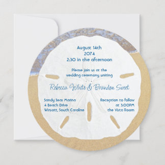 Beach Wedding Sand Dollar Round Invitations