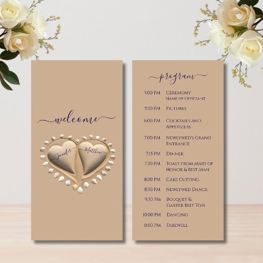 Beach Wedding Sand Hearts Programme de mariage