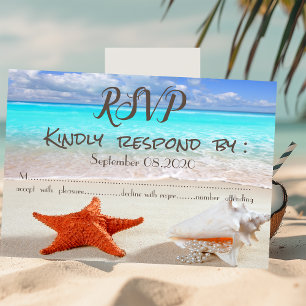 Beach Wedding Sand Seashells RSVP Kaart