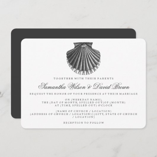 Beach Wedding Scallop Shell Black Kaart (Voorkant / Achterkant)