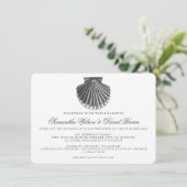 Beach Wedding Scallop Shell Black Kaart (Staand voorkant)