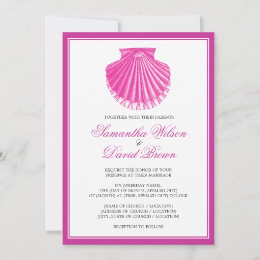 Beach Wedding  Scallop Shell Pink Kaart (Voorkant)