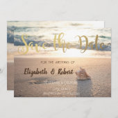 Beach Wedding, Seashell Sunset Save the Date (Voorkant / Achterkant)