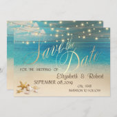 Beach Wedding Seashells lampjes sparen de datum Save The Date (Voorkant / Achterkant)