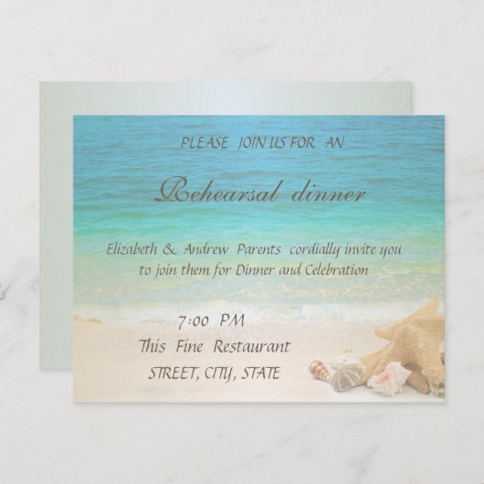Beach Wedding Seashells Rehearsal Dinner Kaart (Voorkant / Achterkant)