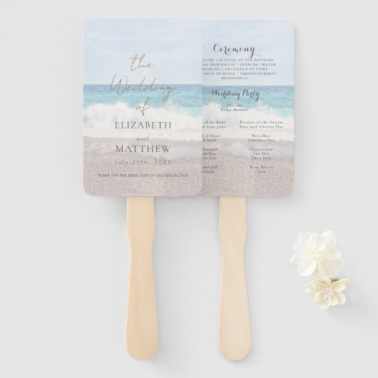 Beach Wedding Seaside/Oceanside Wedding Program Handwaaier (Voorkant en achterkant)