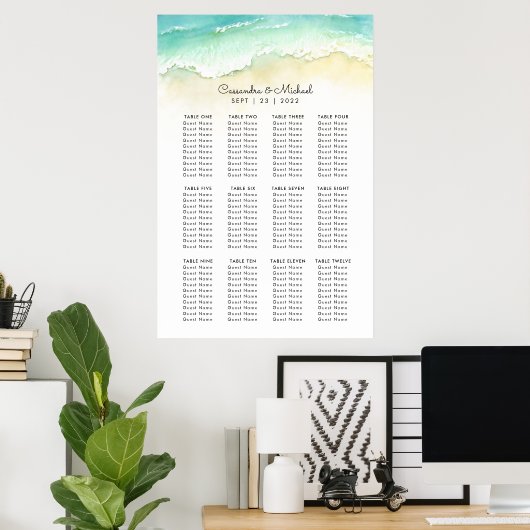 Beach Wedding Seating Chart Poster (Thuiskantoor)