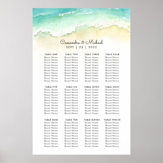 Beach Wedding Seating Chart Poster (Voorkant)