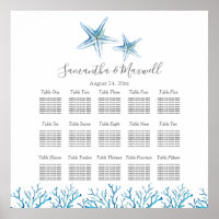 Beach Wedding SEATING CHART, Starfish Coral Poster