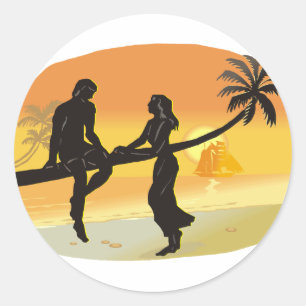 Beach Wedding Silhouette Ronde Sticker