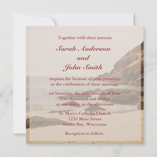 Beach Wedding Square Invitation - Rocky Beach Kaart (Voorkant)