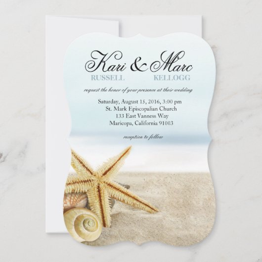 Beach Wedding Starfish Seashells Ocean Kaart (Voorkant)