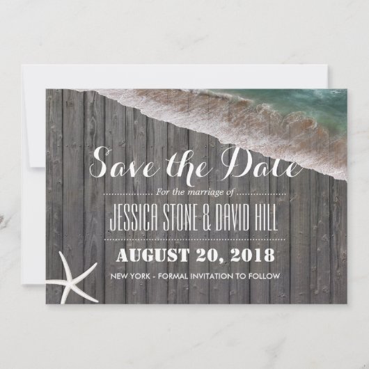 Beach Wedding Starfish Wood Save the Date (Voorkant)