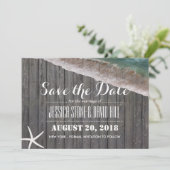 Beach Wedding Starfish Wood Save the Date (Staand voorkant)