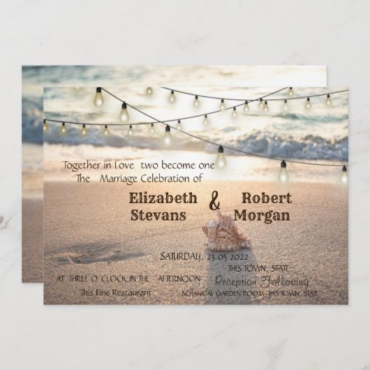 Beach Wedding, String Lights, Sand, Seashell Kaart (Voorkant / Achterkant)