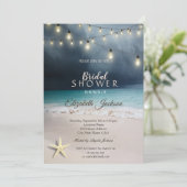 Beach Wedding String Lights Seastar Vrijgezellenfe Kaart (Staand voorkant)
