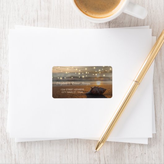 Beach Wedding Sunset Seashell Label (Insitu)
