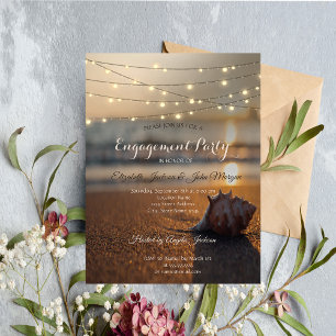 Beach Wedding Sunset Seashell Licht Verloving Kaart