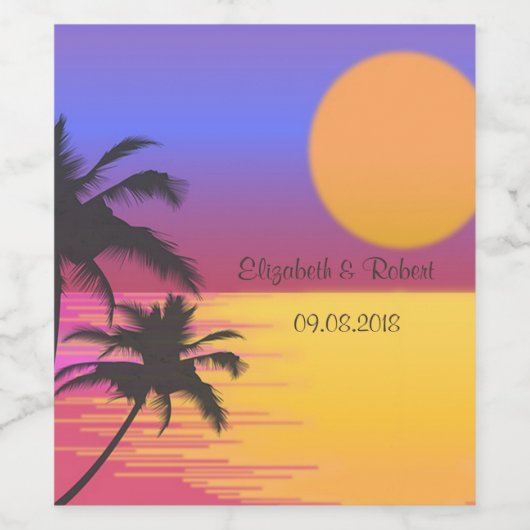 Beach Wedding Sunset Wijn Etiket (Enkel label)