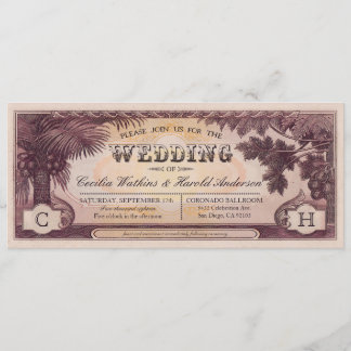  Beach Wedding Ticket Invitations v.1 Kaart