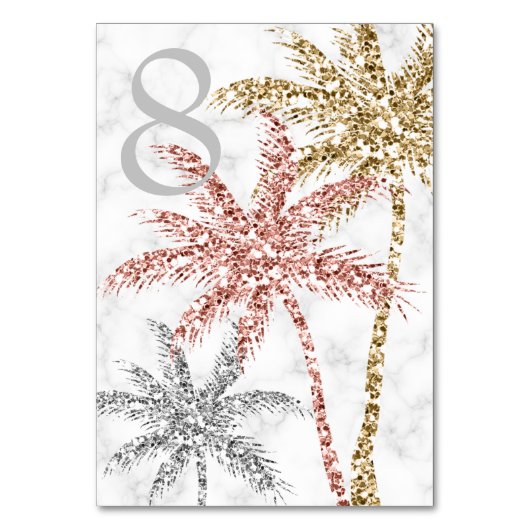 Beach Wedding Tri Gold Marble Palm Tree Leaves Kaart (Voorkant)