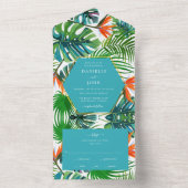 Beach Wedding Tropical Leaf RSVP All In One Uitnodiging (Binnen)
