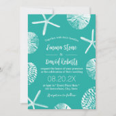 Beach Wedding Tropical Seashells Modern Turquoise Kaart (Voorkant)