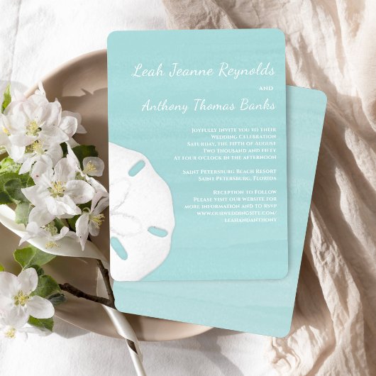 Beach Wedding Watercolor Sand Dollar Invitation