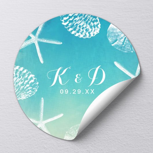 Beach Wedding Waterverf Seashells Weddenschap Ronde Sticker