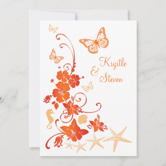 Beach Wedding | Zand, Oranje, wit | Bloemen Kaart (Voorkant)