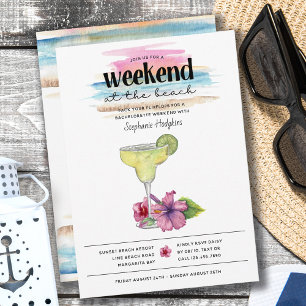 Beach Weekend Margarita en Hibiscus Bachelorette Kaart