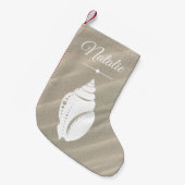 Beach White Seashell Sand Dunes & Name Kleine Kerstsok (Voorkant (Hangend))