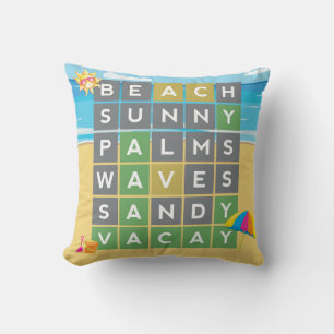 Beach Word Art Summer Vacation Word Puzzle Kussen
