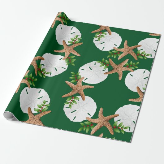 Beach Wreated Large Pattern Kerstmis Cadeaupapier (Uitgerold)