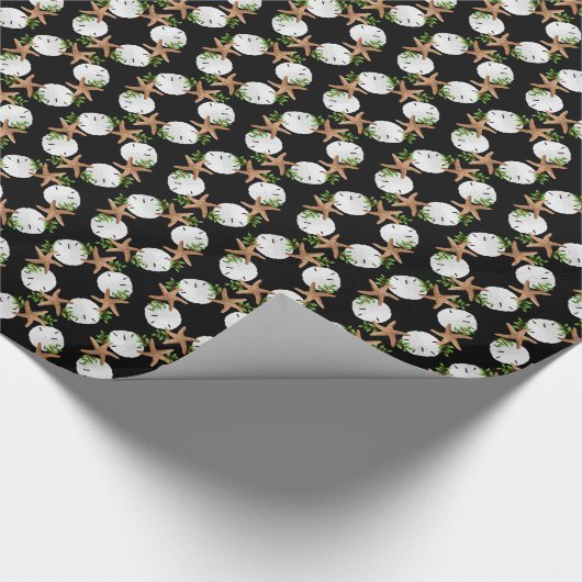 Beach Wreated Small Pattern Black Kerstmis Cadeaupapier (Hoek)
