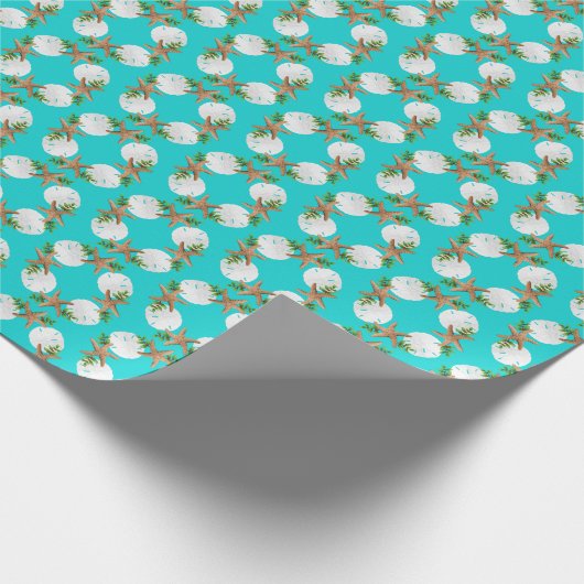 Beach Wreating Small Pattern Aqua Kerstmis Cadeaupapier (Hoek)