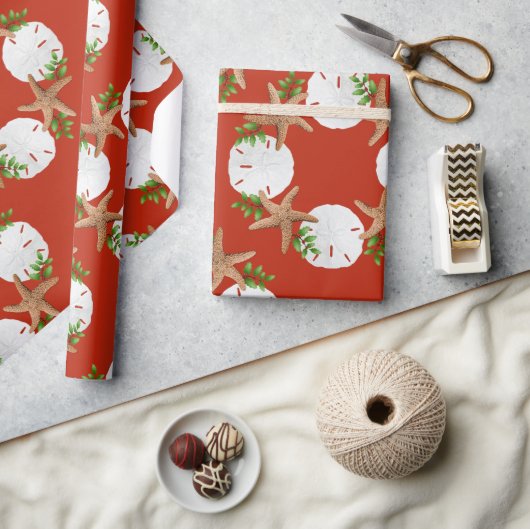 Beach Wreator Sand Dollars Pattern Kerstmis Cadeaupapier (Crafts)