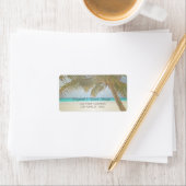 Beach, zand, palmlabel etiket (Insitu)