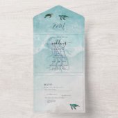 Beach Zee Turtle Destination Wedding RSVP MENU All All In One Uitnodiging (Binnen)