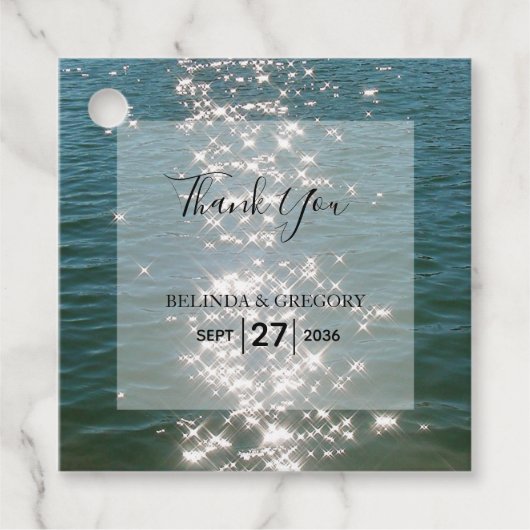 Beach Zee Water Sparkles Weddenschap Gift Bedankjes Labels (Voorkant)