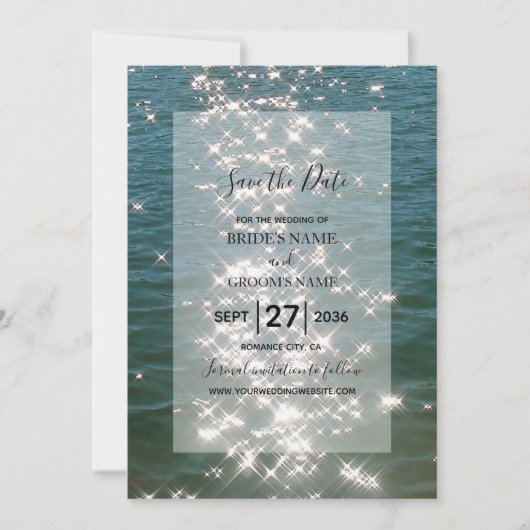 Beach Zee Water Sparkles Weduwen Save the Date (Voorkant)
