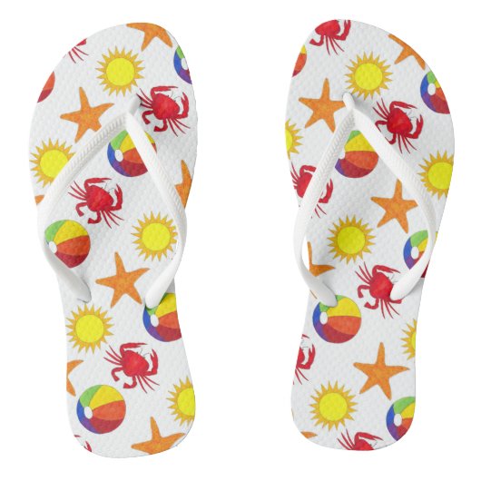 Beachball Crab Sunshine Sun Starfish Beach Print Teenslippers (Voetbed)