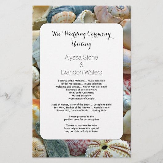 Beachcombers Seashell 5x8 Custom Wedding Program (Voorkant)