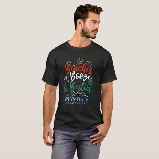 Beaches Booze en Besties Plymouth Summer Massachu T-shirt (Voorkant volledig)