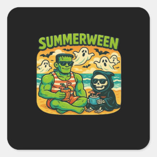 Beachside Boogeymen - Retro Summerween Vibes Class Vierkante Sticker