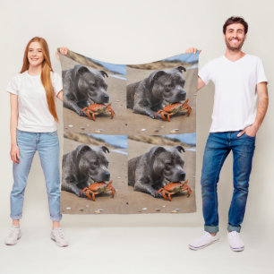 Beachside Pals: een Staffy en zijn Crab Companion Fleece Deken