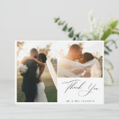 Beachside Pampas Grass Modern Script Weduwfoto Bedankkaart (Staand voorkant)