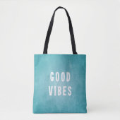 Beachy Aqua Blue/Green Distress Print Good Vibes Tote Bag (Voorkant)