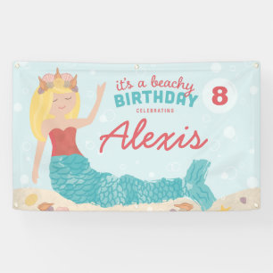 Beachy Birthday Mermaid Peach Blauwgroen banner