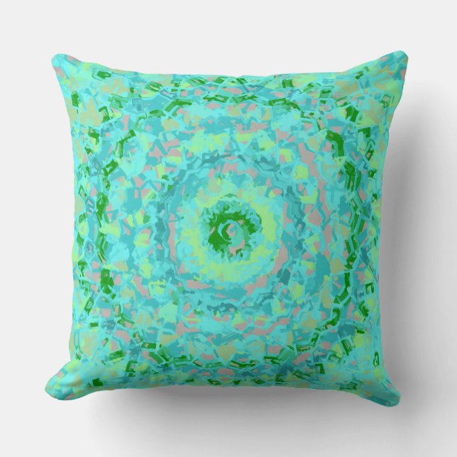 Beachy Blue en Green Abstract Kussen (Voorkant)
